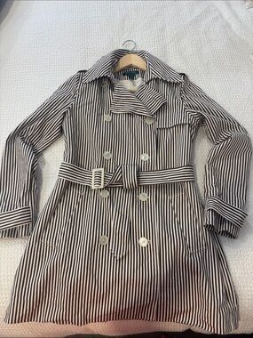 Ralph Lauren Brown & White Striped Double-Breasted Trench Coat